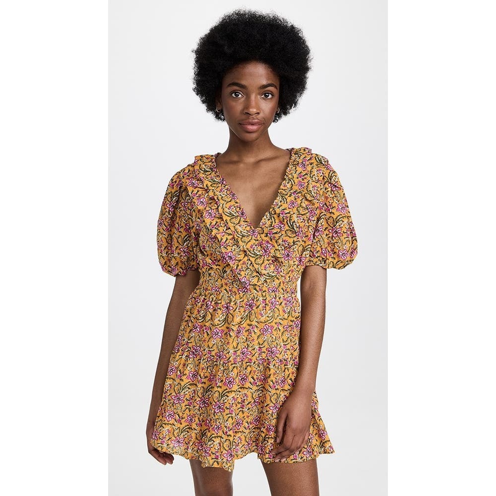 Rahi Del Sole Chiara Mini Dress in Yellow Floral Size M